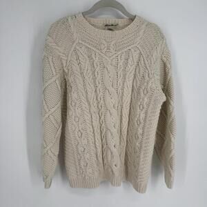 Vintage Eddie Bauer sweater womens medium M ivory cableknit fisherman old money